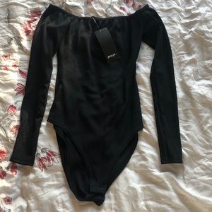 Off the shoulder black  ribbed bodysuit